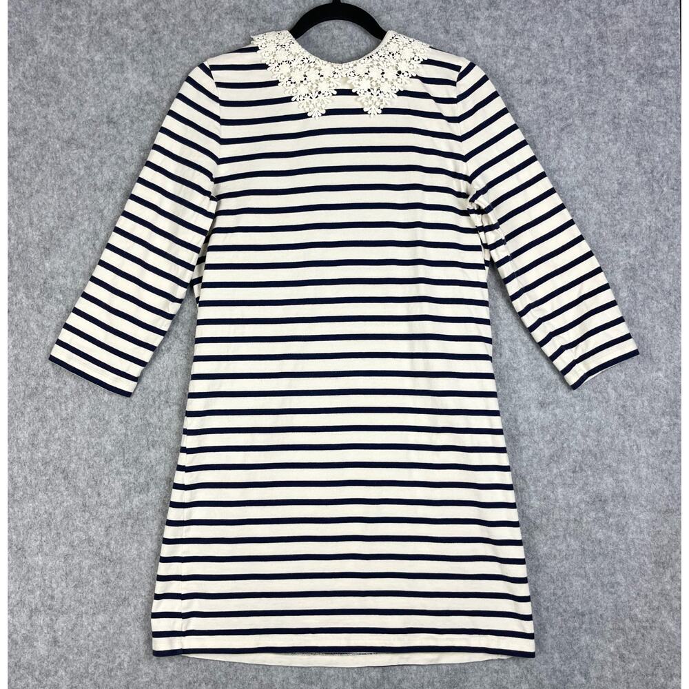 Kate Spade Lace Collar Stripe Tee Dress Women Medium 3/4 Sleeve Preppy Classic